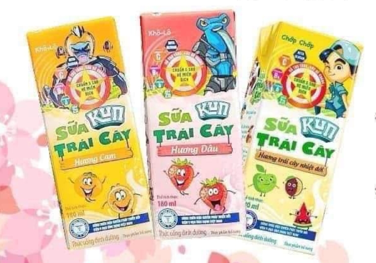 KUNミルク（オレンジフレーバーフルーツ・ストロベリーフレーバーフルーツ・トロピカルフルーツ）・SỮA KUN CÁC VỊ（CAM・DÂU・TRÁI CÂY）